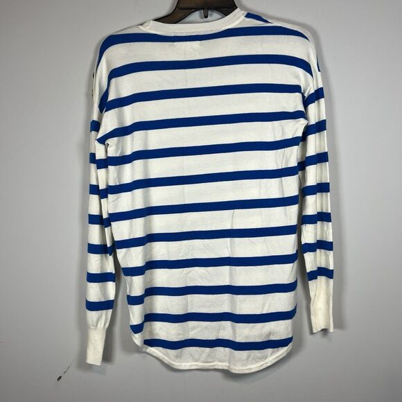 Marled Ivory Drop Shoulder sweater blue white stripes. XS NWT sailor anchor - Picture 6 of 8